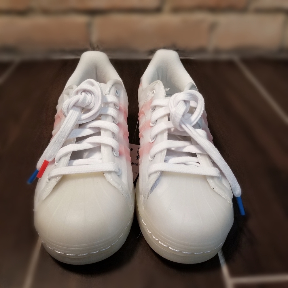 ADIDAS Originals Boy's Superstar Futureshell Sneakers White/Red/Blue Size 4